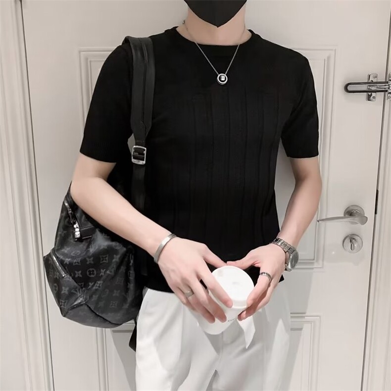 T恤时尚潮牌五分袖夏季圆领新款ins城市风貌冰丝针织短袖S242P35,男装T恤,星座1116-2