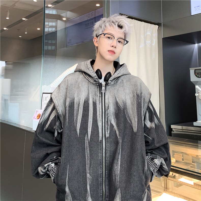 XZ809A/ZRNZ01/P115/控138美式牛仔水洗假俩件宽松休闲连帽上衣,男装夹克,星座809A(原222-1)