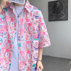 8XL-M特大码古巴领花衬衫男复古夏威夷情侣沙滩短袖衬衣CS514P35，男装衬衫，电商D206-1