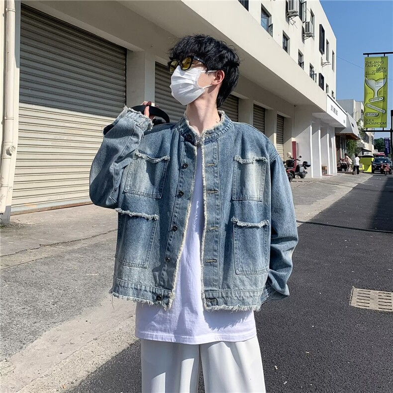 秋季新款小香风韩版设计感牛仔外套宽松直筒夹克男J706-P58,男装工装外套,星座1109-3
