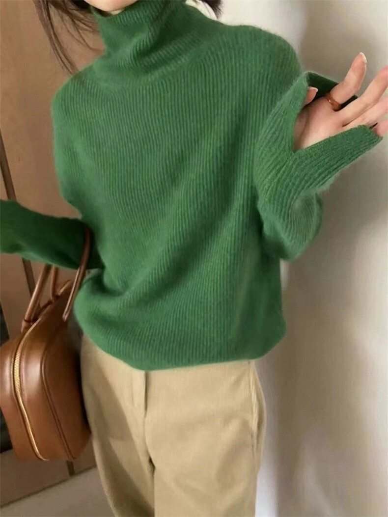 秋季新款高领毛衣女宽松显瘦长袖针织衫百搭时尚休闲上衣,女装羊毛衫,恒恩羊绒