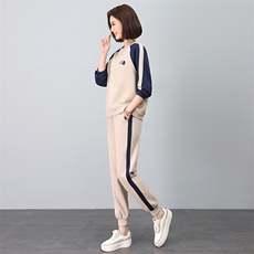 时尚撞色刺绣休闲套装秋季新款显瘦百搭运动服，女装套装/套裙，依恋蒂丝