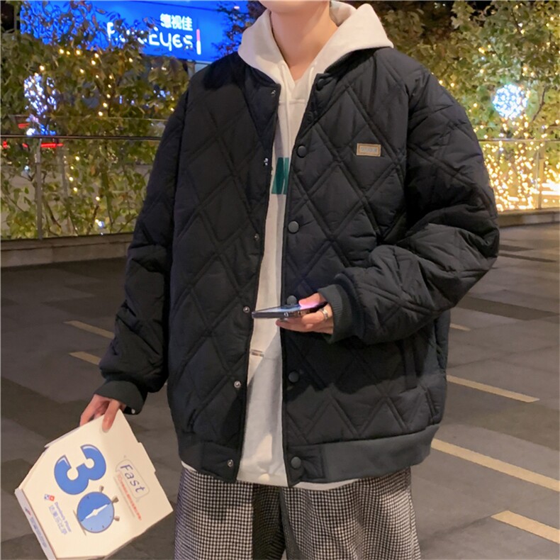 2023冬季棒球领ins菱形格情侣加厚棉服潮牌棉衣宽松男W2374-P78,男装棉衣,星座512-2