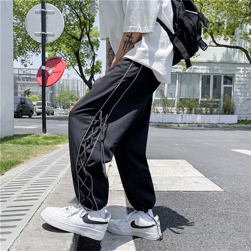侧边抽绳裤男潮牌ins宽松直筒裤韩版潮流休闲长裤束脚GK8228-p35,男装休闲裤,星座1008-1