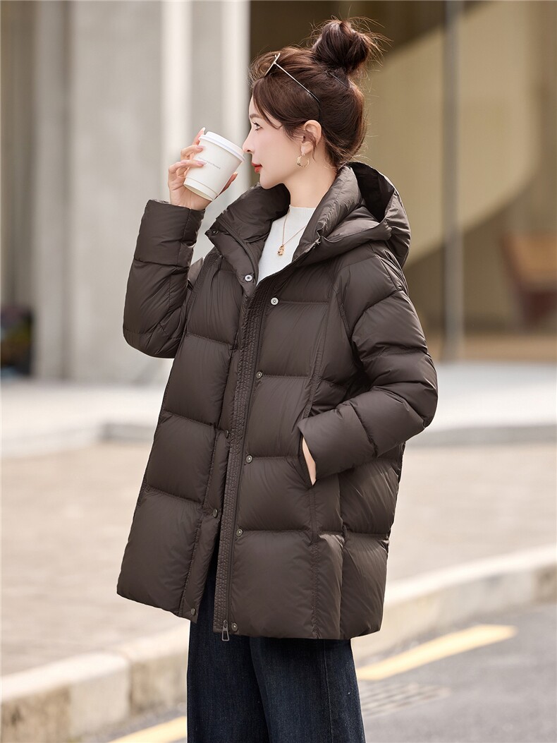 90白鸭绒羽绒服女2025冬季新款中长款连帽加厚宽松保暖羽绒外套,女装羽绒服,美沁