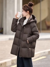 90白鸭绒羽绒服女2025冬季新款中长款连帽加厚宽松保暖羽绒外套，女装羽绒服，美沁
