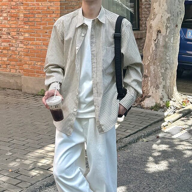 1506/Q30800/P42格子衬衫男休闲衣服潮流百搭高级感大码春秋,男装衬衫,星座1506