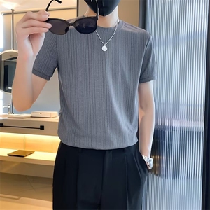 夏季男士t恤修身半袖潮流纯色圆领体恤帅气时尚休闲半截袖 T542图片