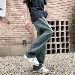 美式高街做旧水洗复古蓝直筒牛仔裤N6051 P45图片