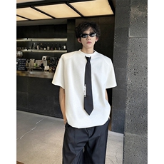 25夏男士领带设计感珍珠垫肩T恤短袖DX193-P58，男装T恤，电商B288