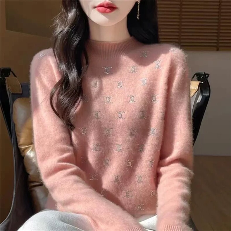 2025年秋季落肩袖常规通勤套头钻c打底，女装针织衫/毛衣，佰汇