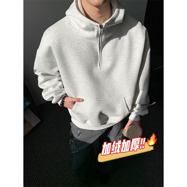加绒奥粒绒连帽卫衣重磅无帽绳500克拉链硬挺外套男 RH5305JR-P59图片