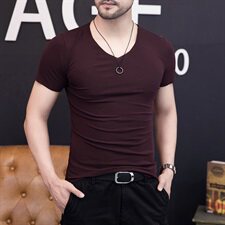 夏季纯色短袖圆领T恤男紧身肌肉男精神小伙健身粉色T9512，男装T恤，星座1207