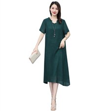 加肥加大码雪纺连衣裙女2025夏新款胖MM遮肚宽松显瘦中年妈妈裙子，女装连衣裙，深妍伊美