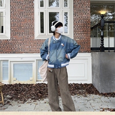秋cleanfit美式复古宽松水洗牛仔外套短款棒球服夹克休闲百搭夹克，男装工装外套，星座1210-1