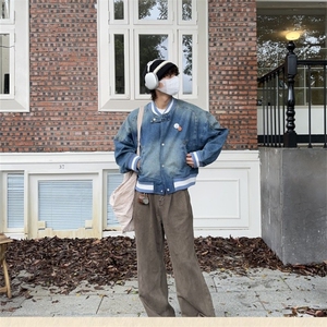 秋cleanfit美式复古宽松水洗牛仔外套短款棒球服夹克休闲百搭夹克图片