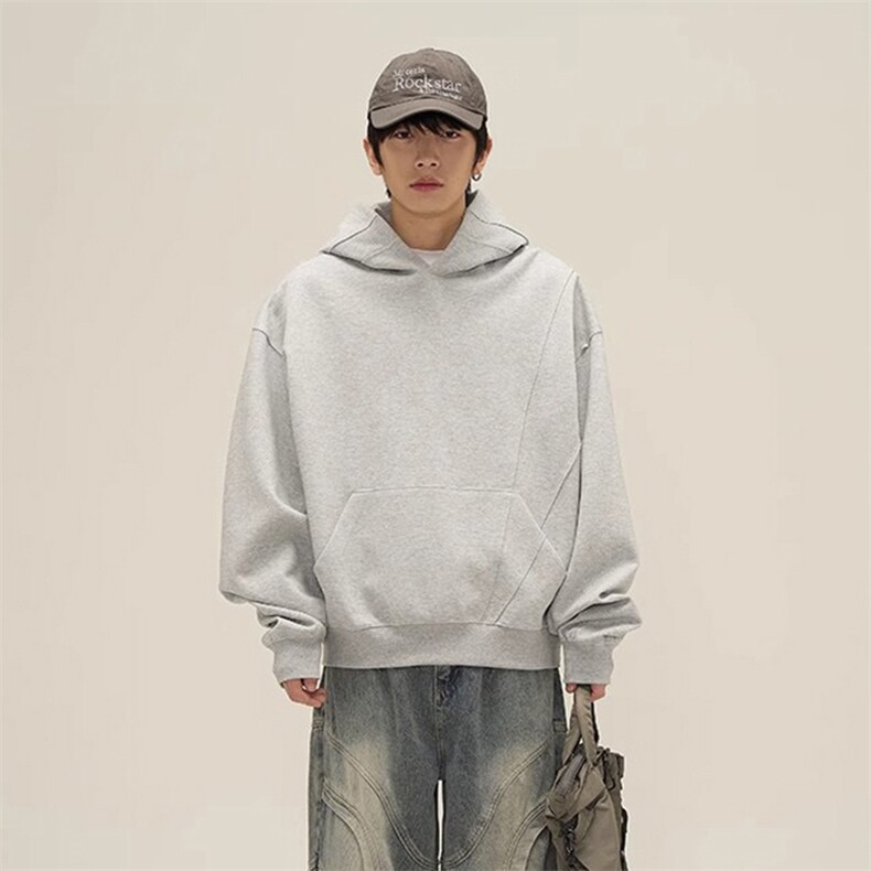 抖音得物高品质二开美式高街重磅结构辑明线纹理连帽卫衣外套W109，女装短外套，电商A486-1