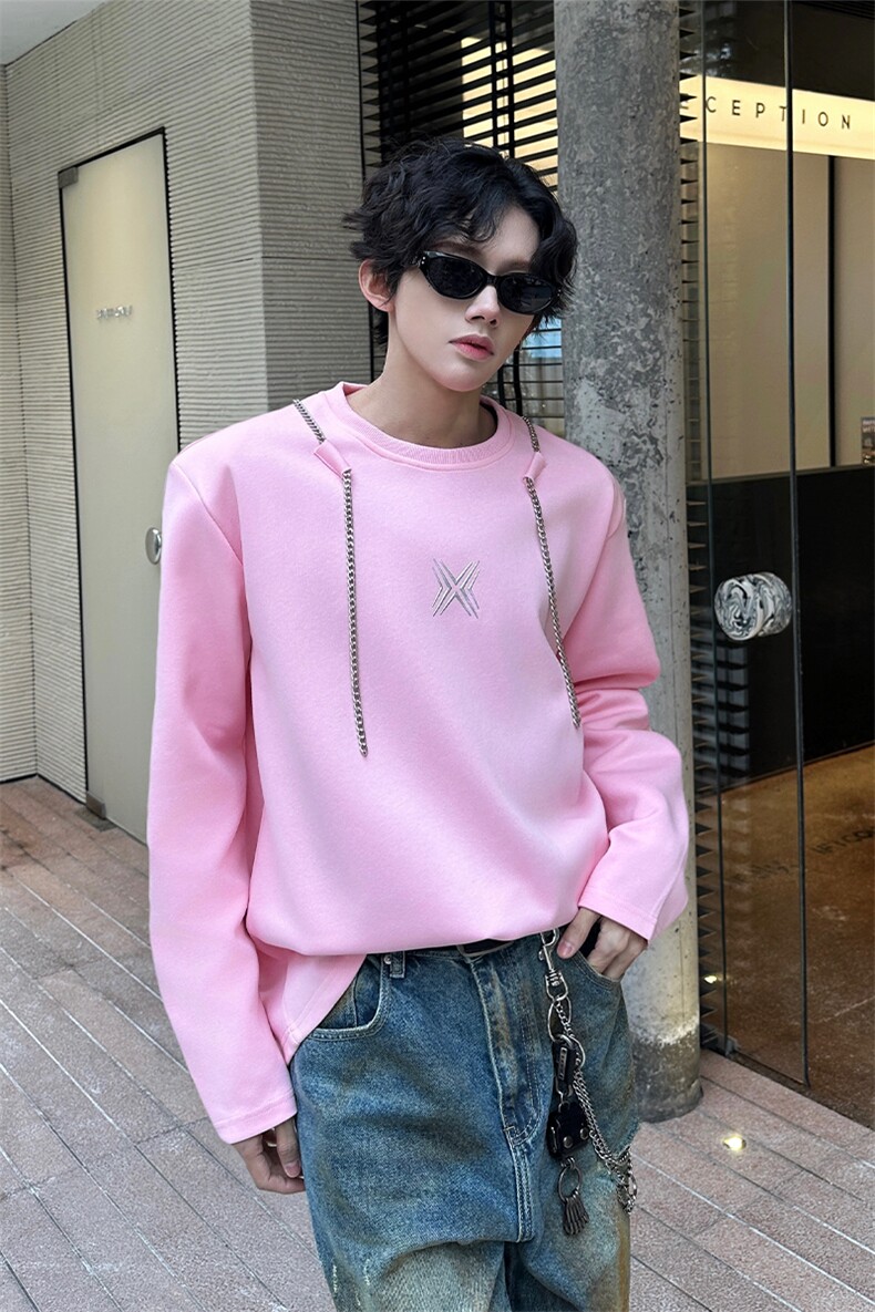 链条项链款男大时尚卫衣秋冬打底设计高街痞帅潮男打底衫长袖P55,男装T恤,电商B319