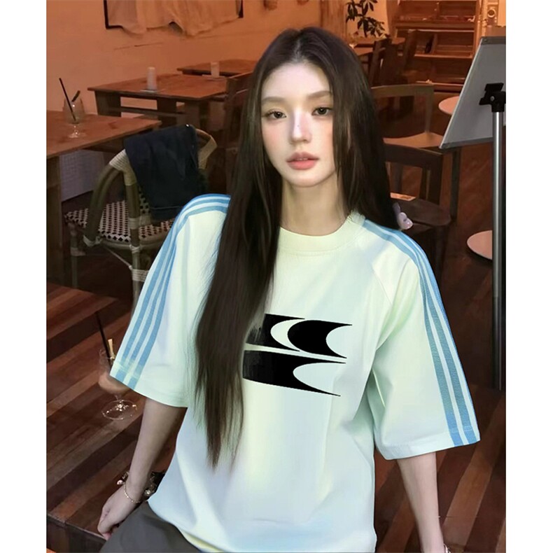抖音得物品质二开240克宽松纯棉美式潮牌印花三条杠中性风短袖T恤,男装T恤,电商A486-1