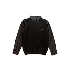 LV282/P88控118冬季假两件衬衫料手袖领针织贴标毛衣男黑首1，男装针织衫/毛衣，星座305B
