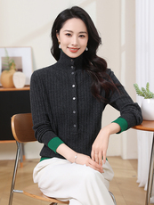 现货bao现货2025春秋双层领毛衣女士套头长袖纯羊毛打底针织衬衫，商品下架区，韩然一族