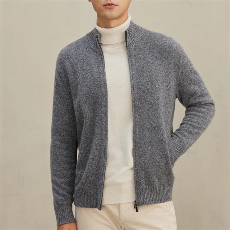 2025年秋季青春流行长袖时尚都市半高领口袋开衫，男装羊毛衫，犀桦羊绒