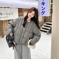 慵懒风时尚短款羽绒服女2025冬季新款灰色加厚宽松保暖面包服外套，女装羽绒服，2C126