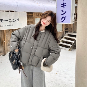 慵懒风时尚短款羽绒服女2025冬季新款灰色加厚宽松保暖面包服外套图片
