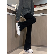 现货黄泥美式vibe裤高街黑色破洞微喇直筒毛边牛仔裤男K890-P55，男装牛仔裤，星座205