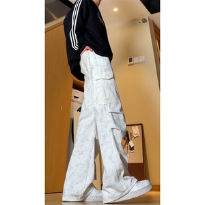B221美式ins高街暗黑印花宽松工装牛仔裤LK24390-特P46控78图片