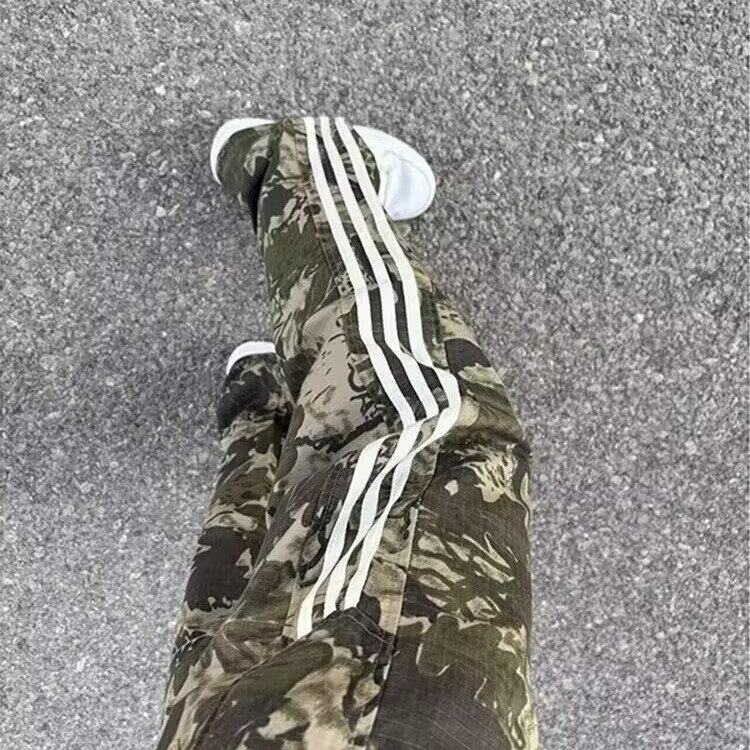 复古三条杠迷彩冲锋裤男女夏季新款宽松直筒阔腿休闲运动伞兵长裤,男装休闲裤,星座506A