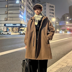 秋冬款美式情侣连帽毛呢大衣男潮宽松风衣中长款外套MN00329/P135图片