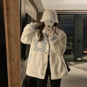 小香风两面穿加厚棉衣新款冬季韩系羊羔毛拼接棉服外套C555-P125图片