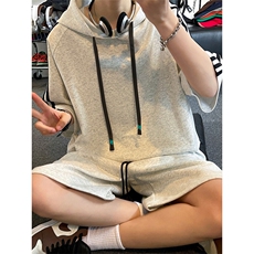休闲运动连帽短袖套装上衣T3634特P31控59/裤子DK8608特P26控49，男装休闲套装，电商A007