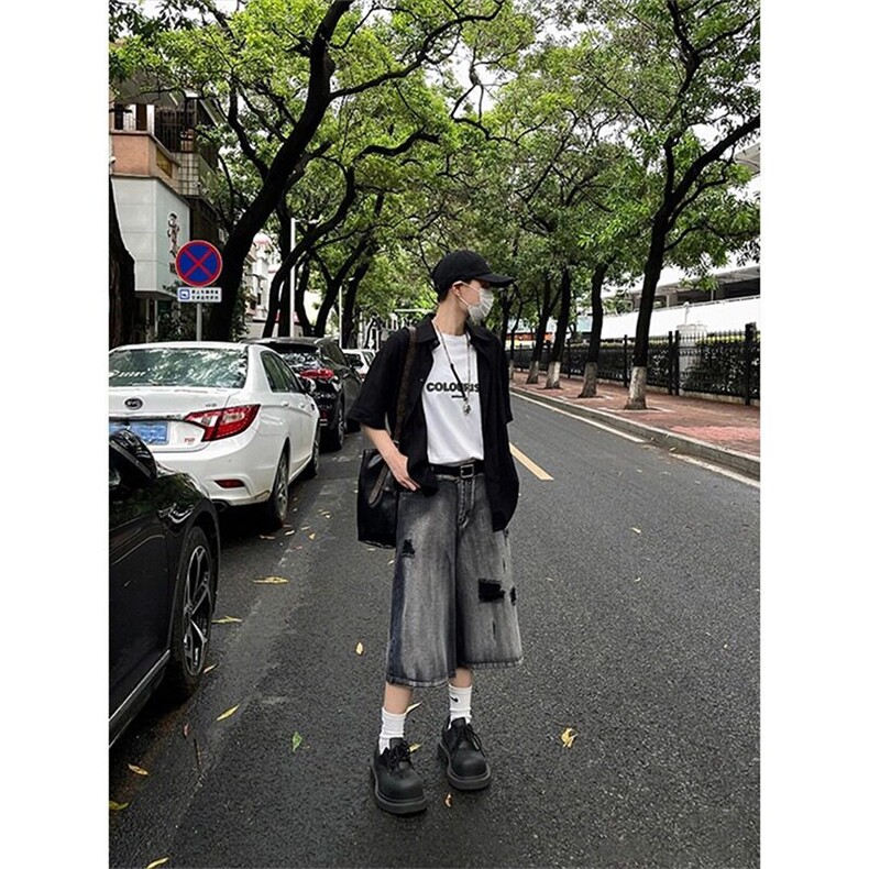 【有货】DK2611-特P38美式高街ins破洞水洗牛仔短裤男女夏七分裤,男装牛仔裤,星座603-2