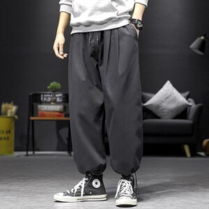 2021春季新日系沙发墙大码男抽绳束脚宽松九分裤休闲裤K2016-P35图片