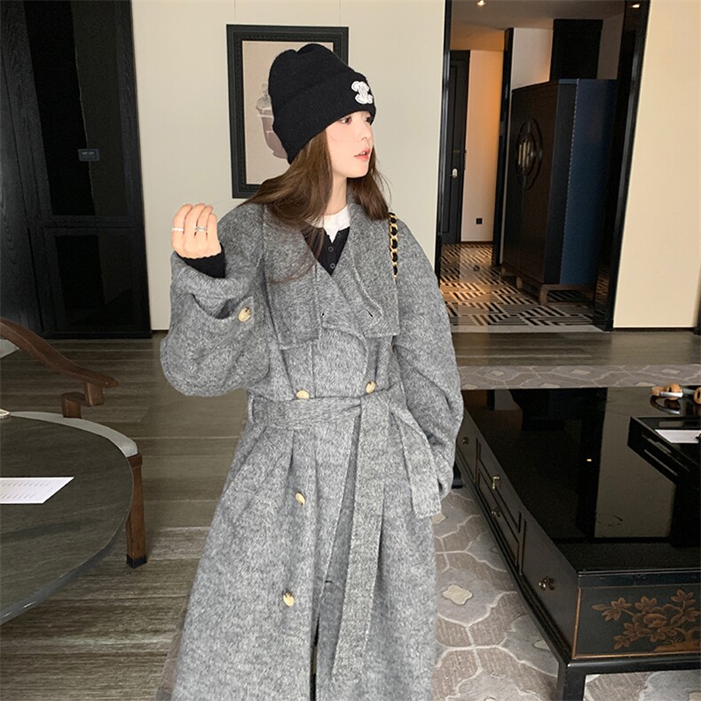【有大货】宽松长款双面呢立领大衣外套女2C372-9067-P315控458,女装毛呢外套,2C372