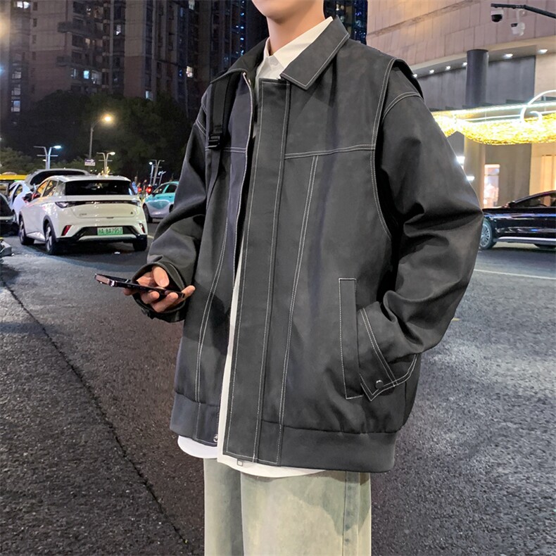 美式复古翻领皮衣外套男美拉德高级感麂皮绒情侣夹克JK232-P85图片