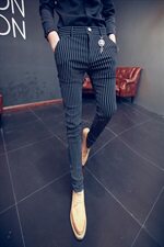 加绒薄402021春冬小脚裤英伦个性韩版男士条纹长裤，男装休闲裤，星座1904A