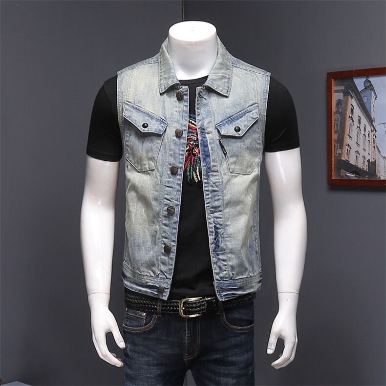 钱塘大厦5027/MJ68031-P135 春季新品佛系浅色修身牛仔背心马甲男图片
