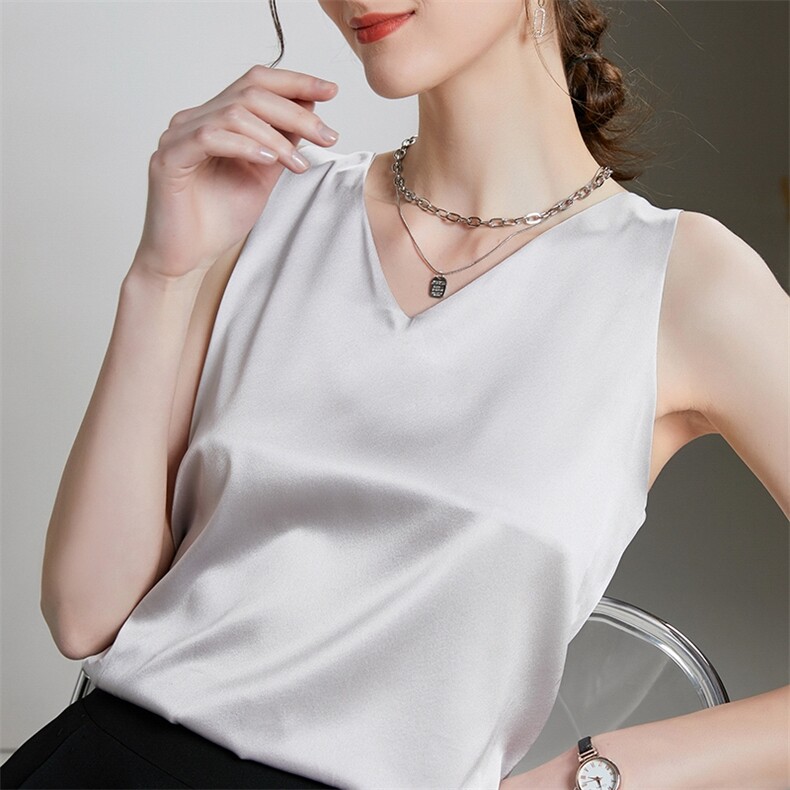 女士V领丝绸背心吊带上衣2024年夏季,女装背心吊带,澳冬特羊绒