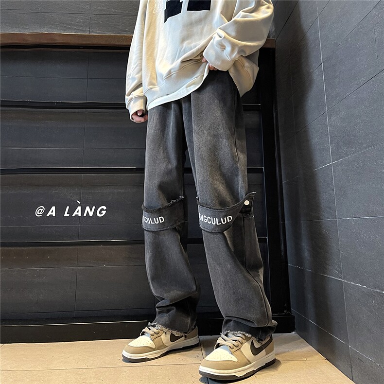 XZ612-K923-P55控68现货！秋款~字母装饰条毛边复古水洗牛仔裤,男装牛仔裤,星座612