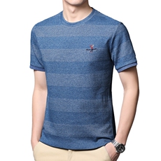 2024夏季男士短袖T恤时尚简约条纹圆领半袖体恤青年装P45，男装Polo衫，钱塘6003（原4033）