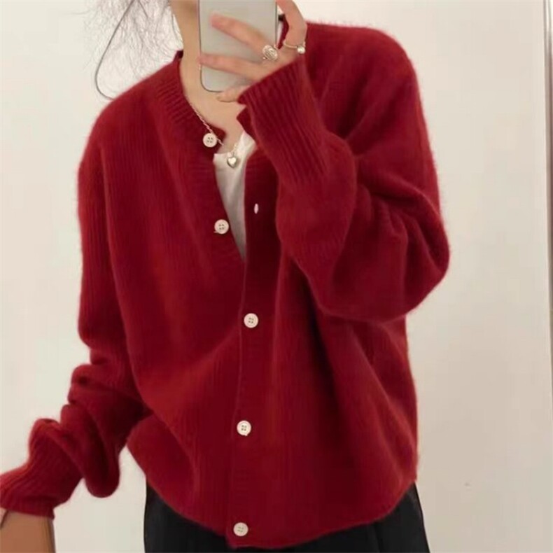 时尚宽松半圆领羊毛开衫羊毛女装秋冬必备单品，女装羊毛衫，旭驰羊绒