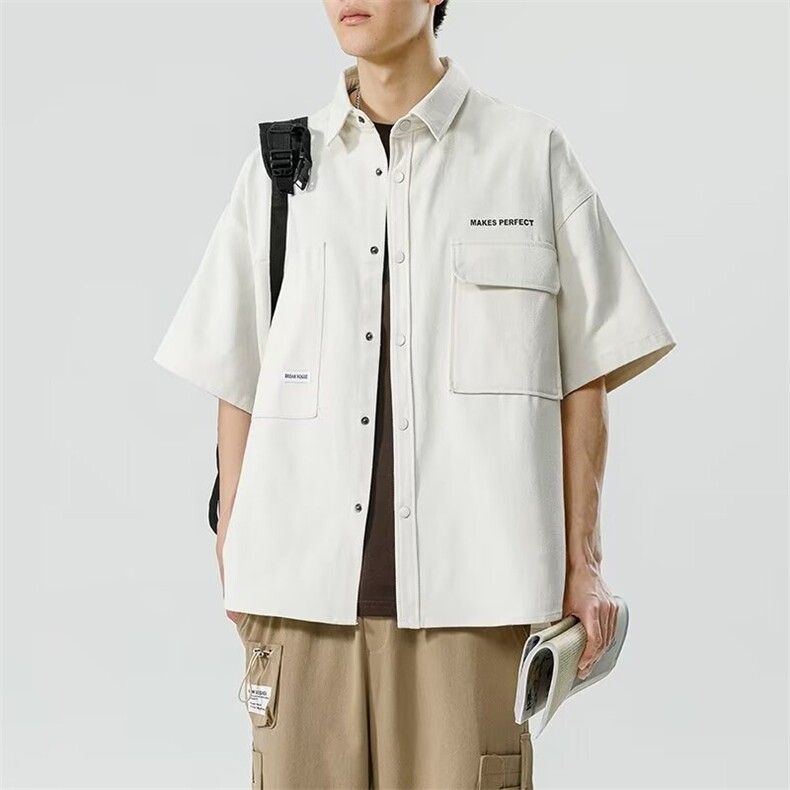 短袖衬衫男薄款宽松加大码免烫白色衬衣男生半袖领衫CD3041,男装衬衫,星座1116A-1（原606A）