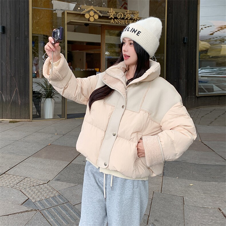 【新款现货】个性拼接羽绒服立领小个子保暖外套99036款P285K388图片