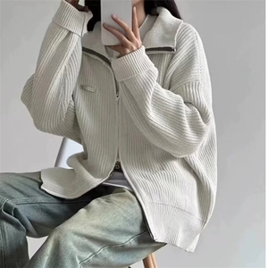 高领灰色毛衣秋冬季2025新款拉链针织开衫外套外穿高级感MY05图片