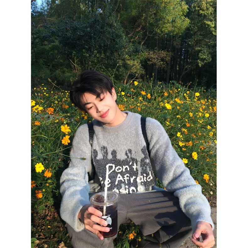 美式慵懒风字母套头男休闲人物毛衣软糯秋冬水貂毛针织衫M8859,男装针织衫/毛衣,星座1116A（原606A-3）