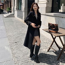 现货新款双面羊毛过膝长款撞色金丝双排扣立领酒店大堂公职服大衣，女装双面呢大衣，丝露依尚（原SL）