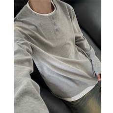 主推高级感假两件亨利领设计长袖T恤中性打底衫男H997特P33，男装T恤，电商A341
